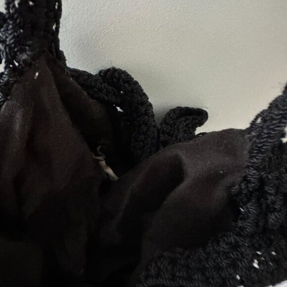 Vintage Handmade Black Crochet Drawstring Bucket Bag Boho Hippie Cottagecore - Picture 10 of 11